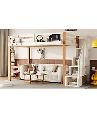 Streamdale Furniture Streamdale Twin Loft Bed with Storage Shelves and Clothes Hook