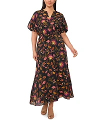 Vince Camuto Plus Size V-Neck Puff-Sleeve Self-Tie Waist Maxi Dress