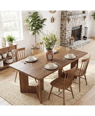 Tribesigns Solid Wood Dining Table, Farmhouse Kitchen Table for 4-6 People, Large Rustic Dining Room Table, Walnut