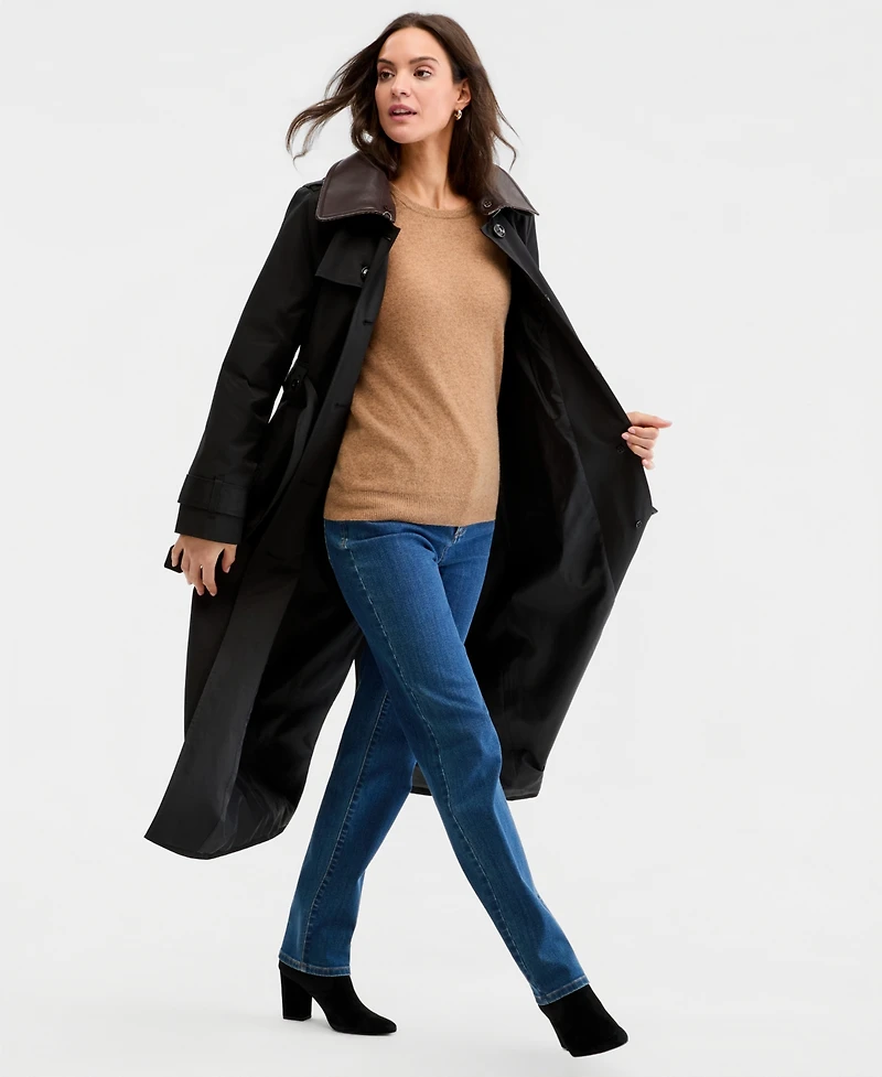 London Fog Women's Faux-Leather-Collar Maxi Trench Coat