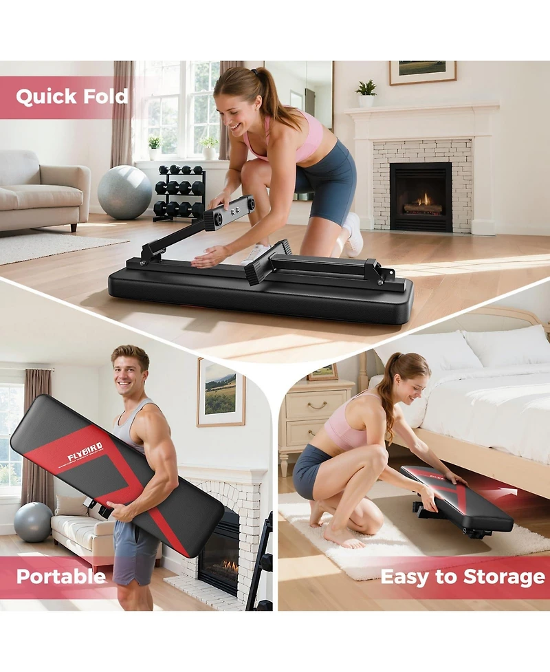 Fed Fitness Foldable Flat Weight Bench For Home Gym, Sturdy Strength Training Workout Bench