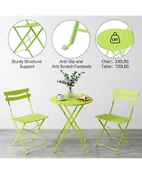 homfan 3 Piece Patio Bistro Set, Folding Table and Chairs, Outdoor Furniture Metal Structure, No Assembly Need