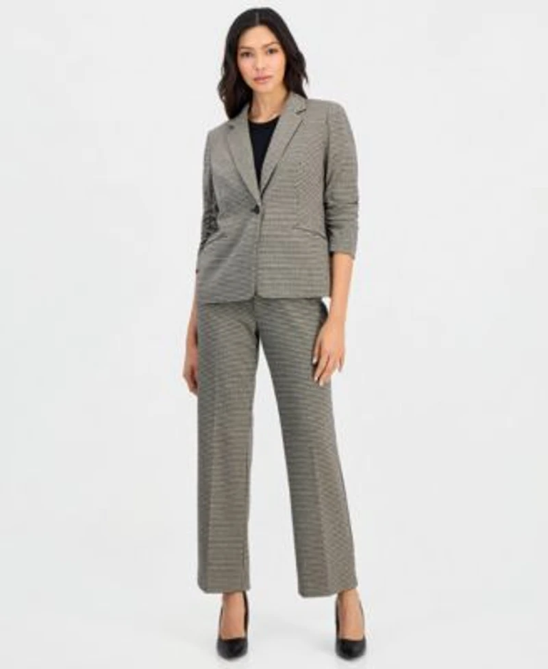 Anne Klein Essentials Petite One Button Scrunch Sleeve Jacket Nyc Compression Side Tab Pants