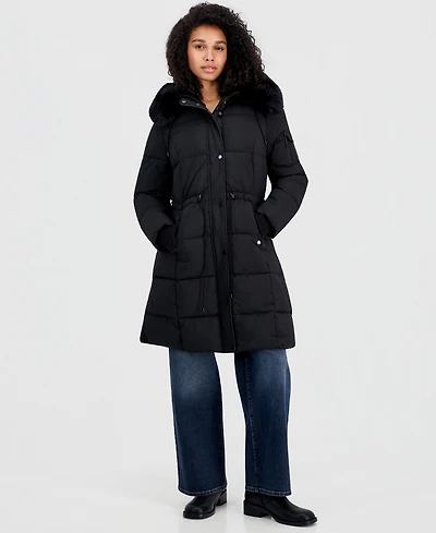 Steve Madden Women's Hooded Drawcord-Waist Puffer Coat