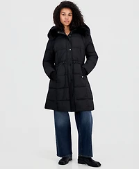 Steve Madden Women's Hooded Drawcord-Waist Puffer Coat