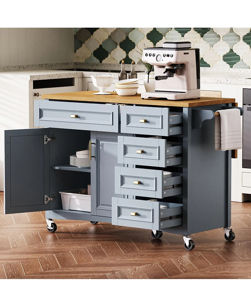 Streamdale Furniture Drop Leaf Kitchen Island with Storage, Spice Rack, and Wheels