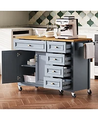 Streamdale Furniture Drop Leaf Kitchen Island with Storage, Spice Rack, and Wheels