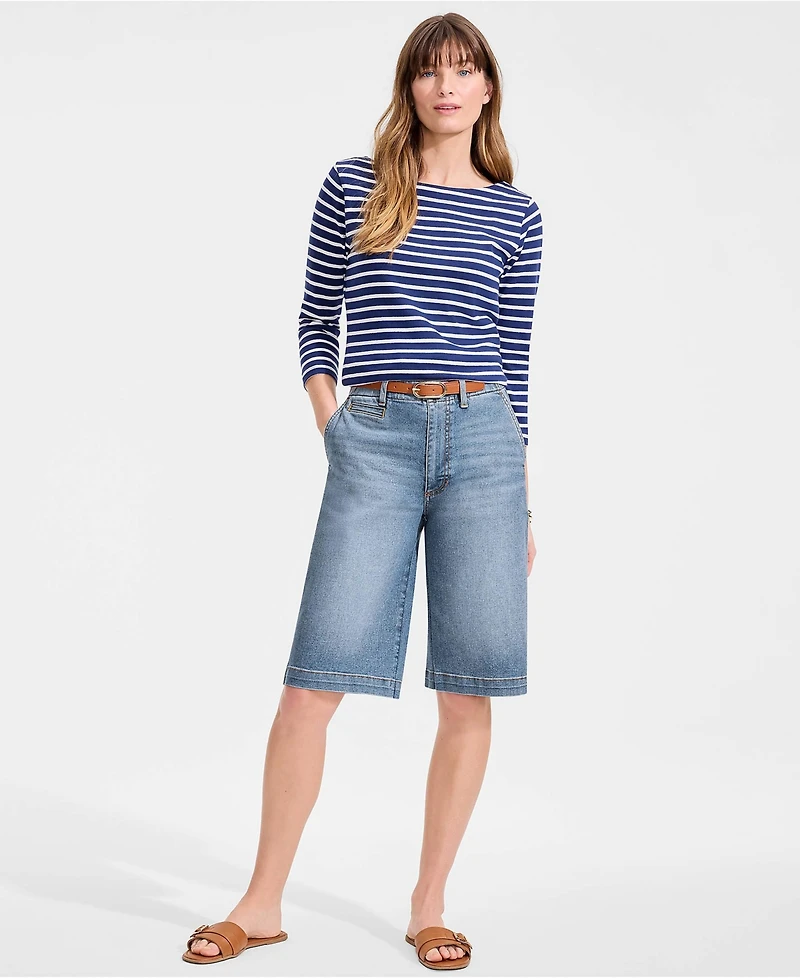 Lands' End Women's Recover Denim Mid Rise 12" Trouser Shorts