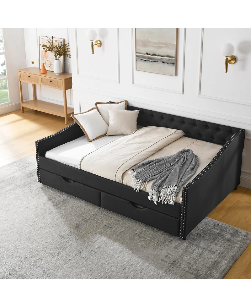 Streamdale Furniture Upholstered Full Size Daybed with Drawers
