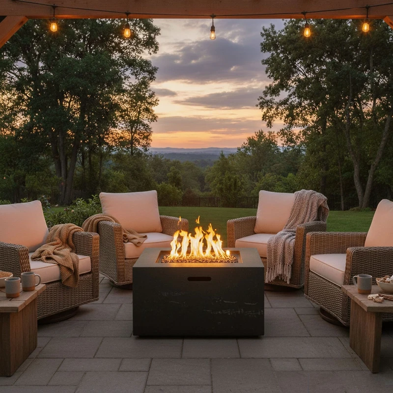 Streamdale Furniture 24 inch Square Propane Fire Pit Table Set with Tank Cover and Accessories