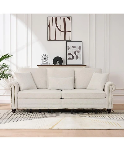 Streamdale Furniture 3-in-1 Convertible Sleeper Sofa with Nailhead Trim, Chenille