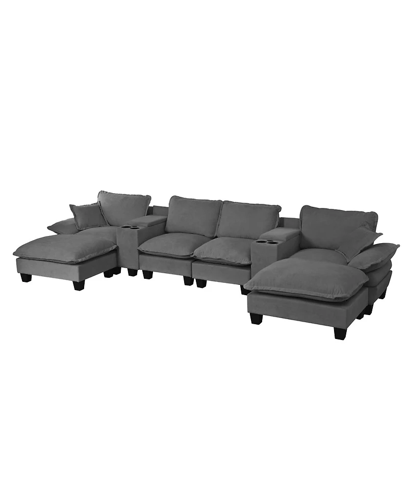 Streamdale Furniture Modular U-Shape Cloud Couch with Storage, Cup Holders, Usb and Ottomans