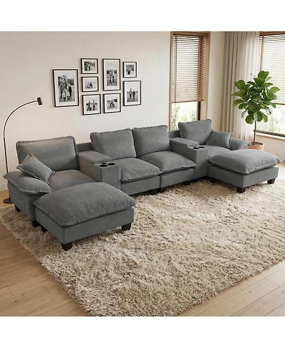 Streamdale Furniture Modular U-Shape Cloud Couch with Storage, Cup Holders, Usb and Ottomans