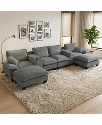 Streamdale Furniture Modular U-Shape Cloud Couch with Storage, Cup Holders, Usb and Ottomans