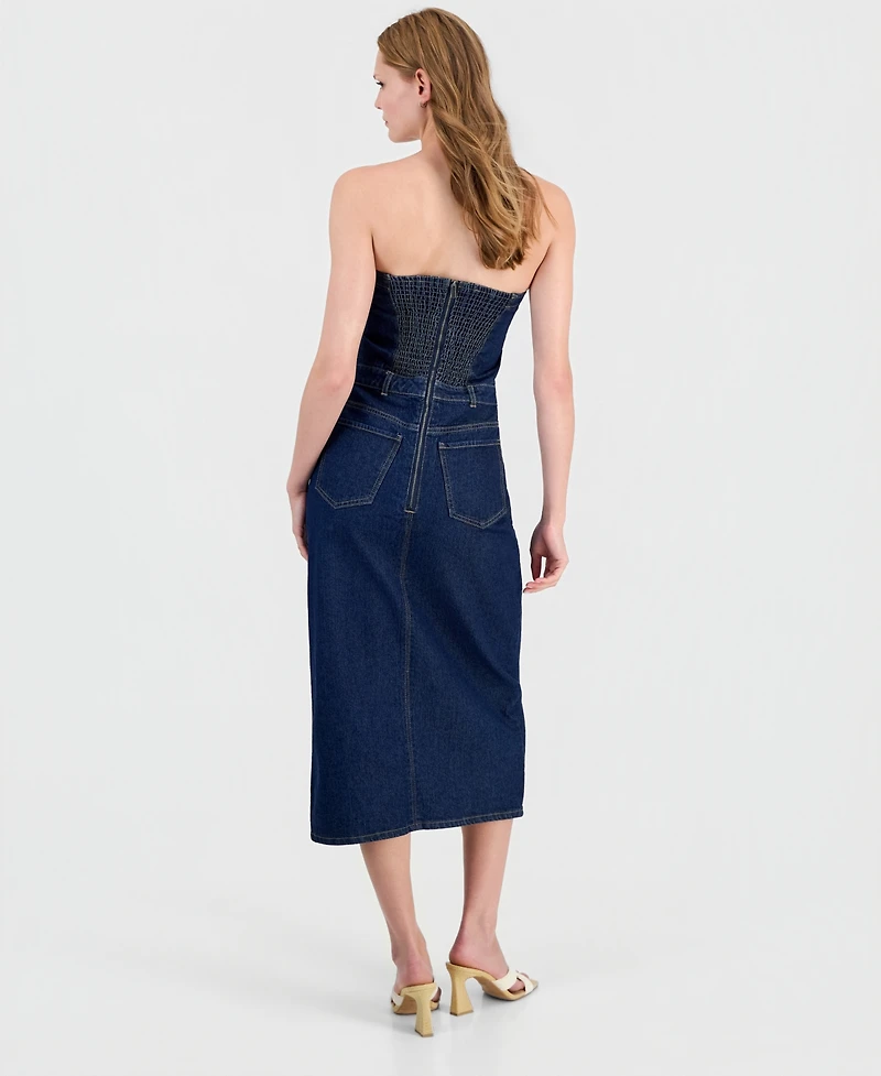 Bar Iii Women's Denim Corset Midi Dress, Macy's Exclusive