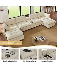 Streamdale Furniture 154" Modular U-Shaped Corduroy Sectional Sofa with Ottomans and Usb