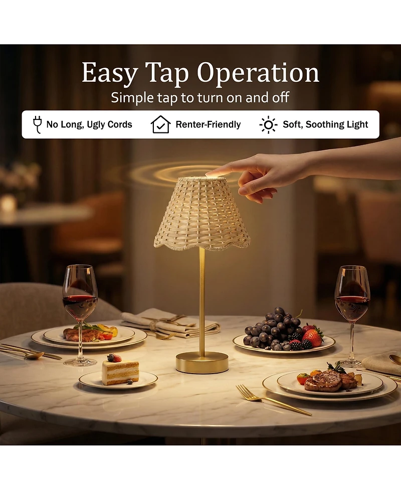 Bell + Howell Woven Scallop Shade Plain Stem Rechargeable Touch Control Led Dimmable Cordless Table Lamp