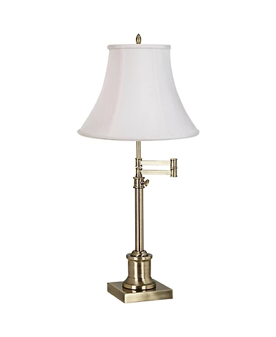 360 Lighting Traditional Swing Arm Desk Table Lamp Adjustable Height 36" Tall Antique Brass Imperial Fabric Bell Shade Living Room
