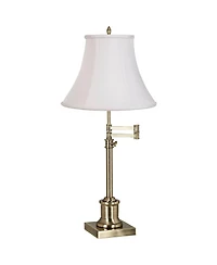 360 Lighting Traditional Swing Arm Desk Table Lamp Adjustable Height 36" Tall Antique Brass Imperial Fabric Bell Shade Living Room