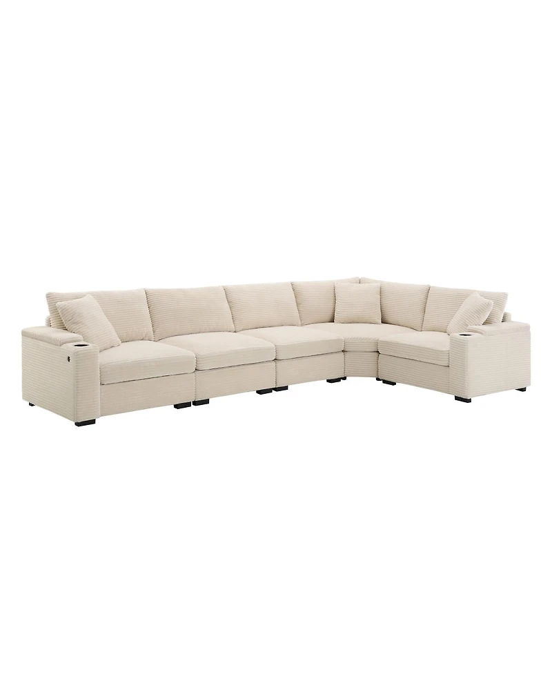 Streamdale Furniture 104" Convertible L-Shaped Corduroy Sectional with Storage and Usb Charger
