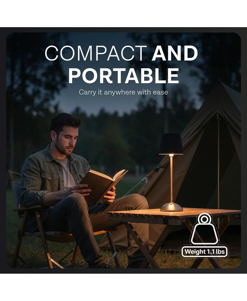 Bell + Howell Rechargeable Solar Tight Pleated Design Portable Indoor Outdoor Led Dimmable Modes Table Lamp