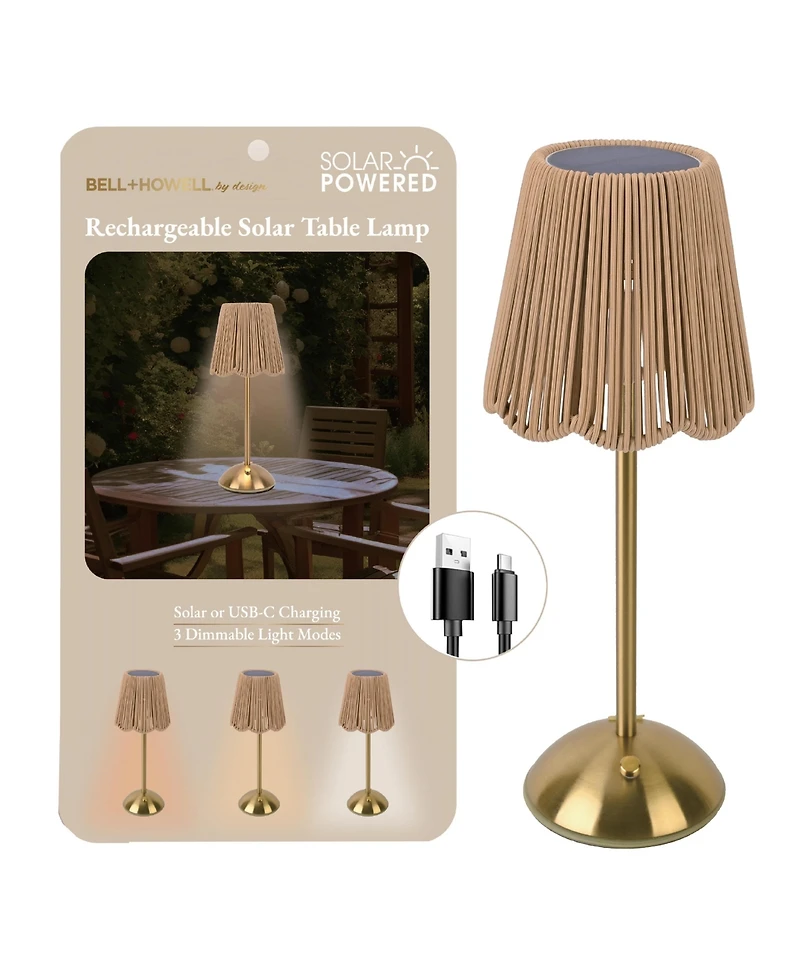 Bell + Howell Rechargeable Solar String Design Portable Indoor Outdoor Led Dimmable Modes Table Lamp
