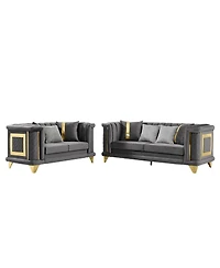 Streamdale Furniture 2 pieces Luxury Velvet Sofa Set with Gold Trim, 3-Seater and Loveseat