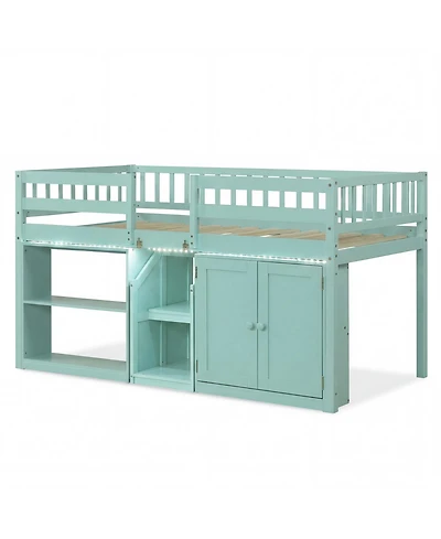 Slickblue Kids Twin Loft Bed with Led Lights and Durable Wooden Frame for Small Spaces