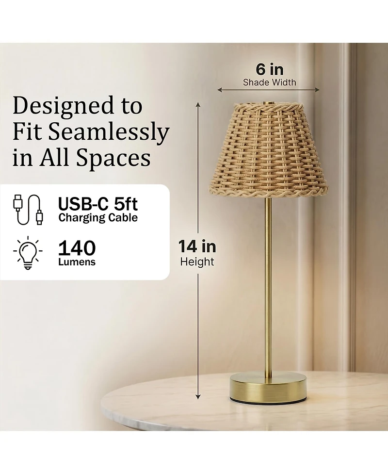 Bell + Howell Woven Shade Plain Stem Rechargeable Touch Control Led Dimmable Cordless Table Lamp