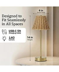 Bell + Howell Woven Shade Plain Stem Rechargeable Touch Control Led Dimmable Cordless Table Lamp