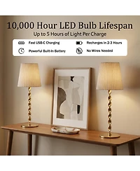 Bell + Howell Twisted Stem Pleated Shade Rechargeable Touch Control Led Dimmable Cordless Table Lamp