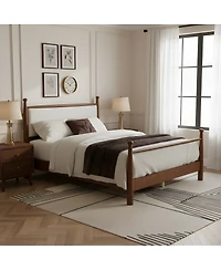 Streamdale Furniture Solid Poplar and Plywood Bed Frame with Upholstered Headboard