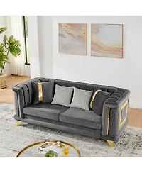 Streamdale Furniture 89" Velvet 3-Seater Luxury Sofa with Gold Trim and Tufted Texture