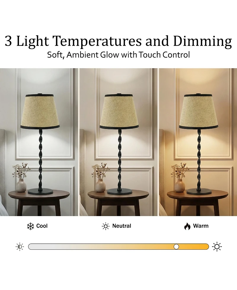Bell + Howell Twist Stem Twisted Linen Shade Rechargeable Touch Control Led Dimmable Cordless Table Lamp