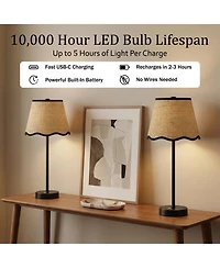 Bell + Howell Raffia Scallop Shade Plain Stem Rechargeable Touch Control Led Dimmable Cordless Table Lamp