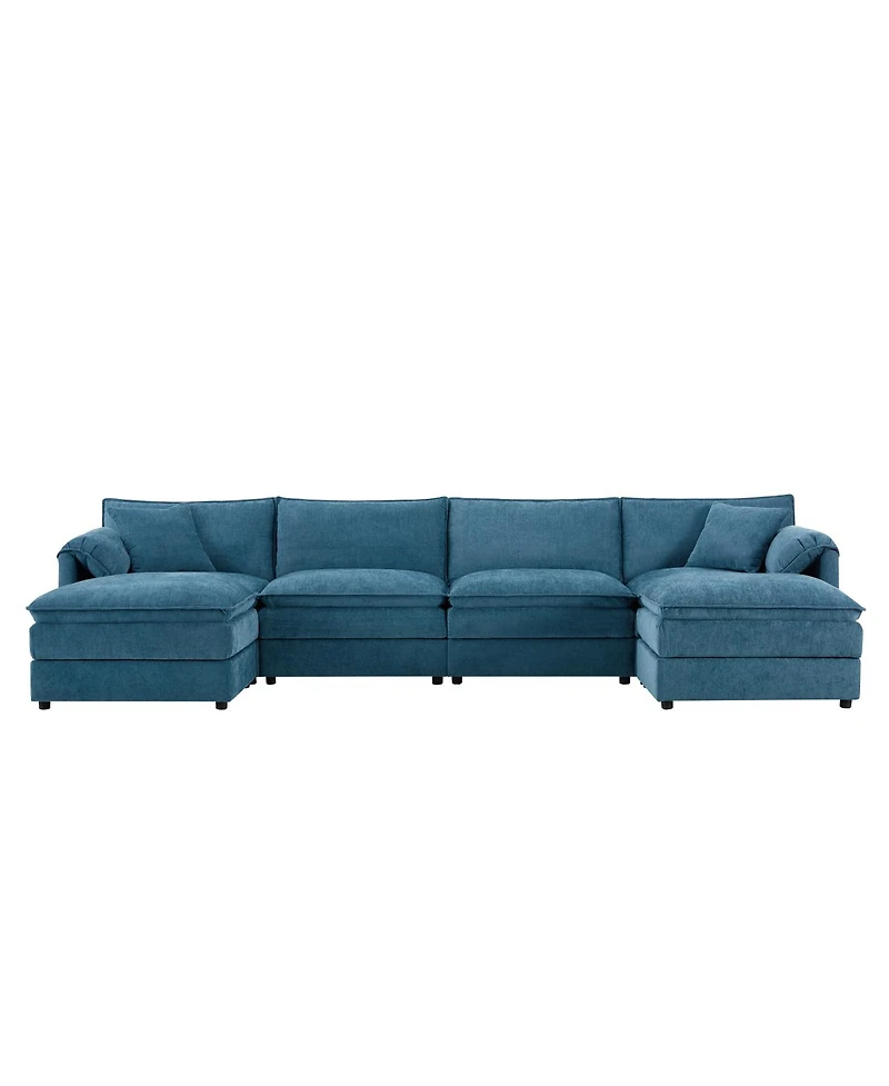 Streamdale Furniture 136" Chenille U-Shaped Modular Sectional Sofa with Movable Ottoman