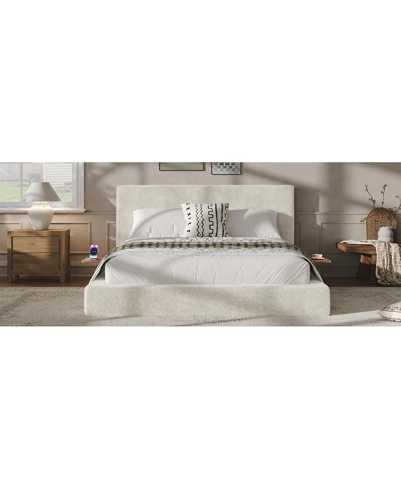 Streamdale Furniture Bed Frame with Sliding Side Table and Upholstered Cushion