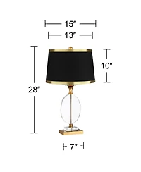 Vienna Full Spectrum Modern Table Lamp 28" Tall Clear Crystal Glass Metal Drum Shade for Bedroom Living Room Bedside House