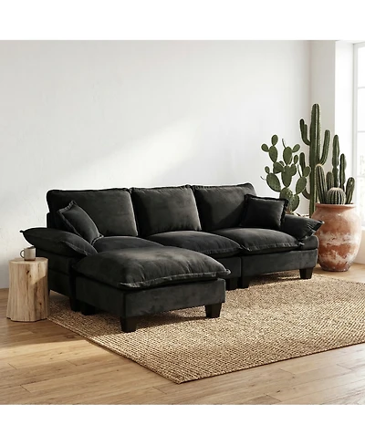 Streamdale Furniture Modular L-Shape Cloud Sectional Sofa with Ottoman and Pillows