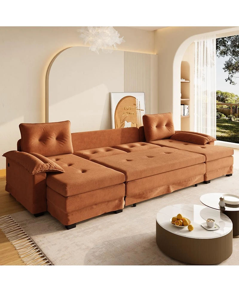 Streamdale Furniture 109.5" U-Shaped Sleeper Sofa with Pull-Out Bed and Usb Ports
