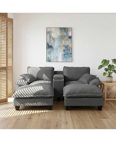 Streamdale Furniture Modular Cloud Couch with Storage, Usb, 2 Ottomans and Pillows