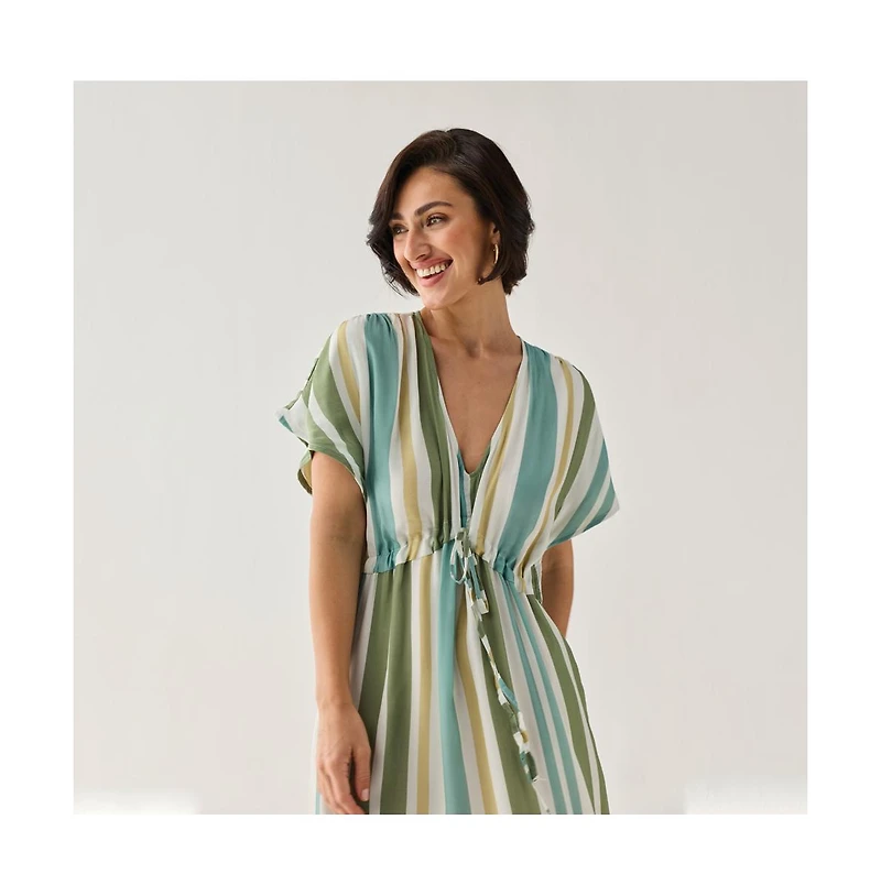 Reistor Women's Striped Drawstring Waist Maxi Dress