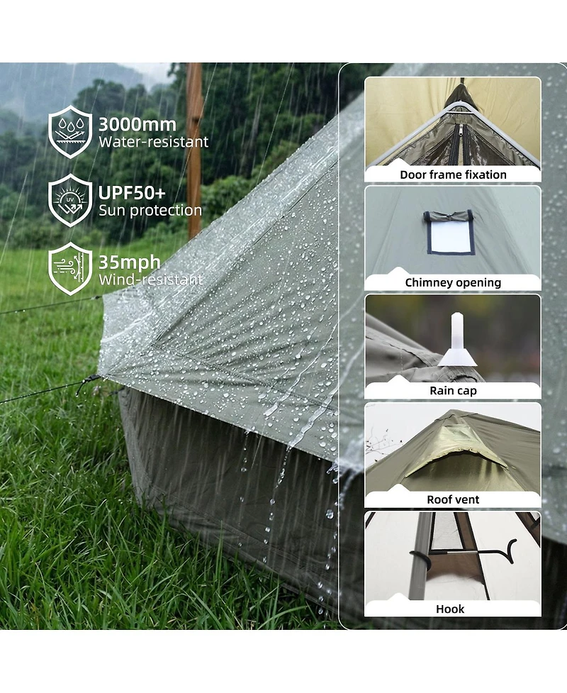 Streamdale Furniture 4 Season 13.1Feet Waterproof Bell Tent with Stove Jack for 8 People