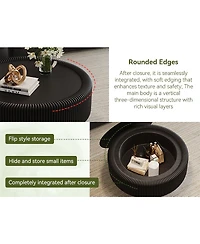 Streamdale Furniture 31.5" Fluted Round Leather and Glass Storage Coffee Table