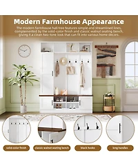 Streamdale Furniture 3-in-1 Farmhouse Hall Tree with Storage Bench and 6 Hooks, 55"W