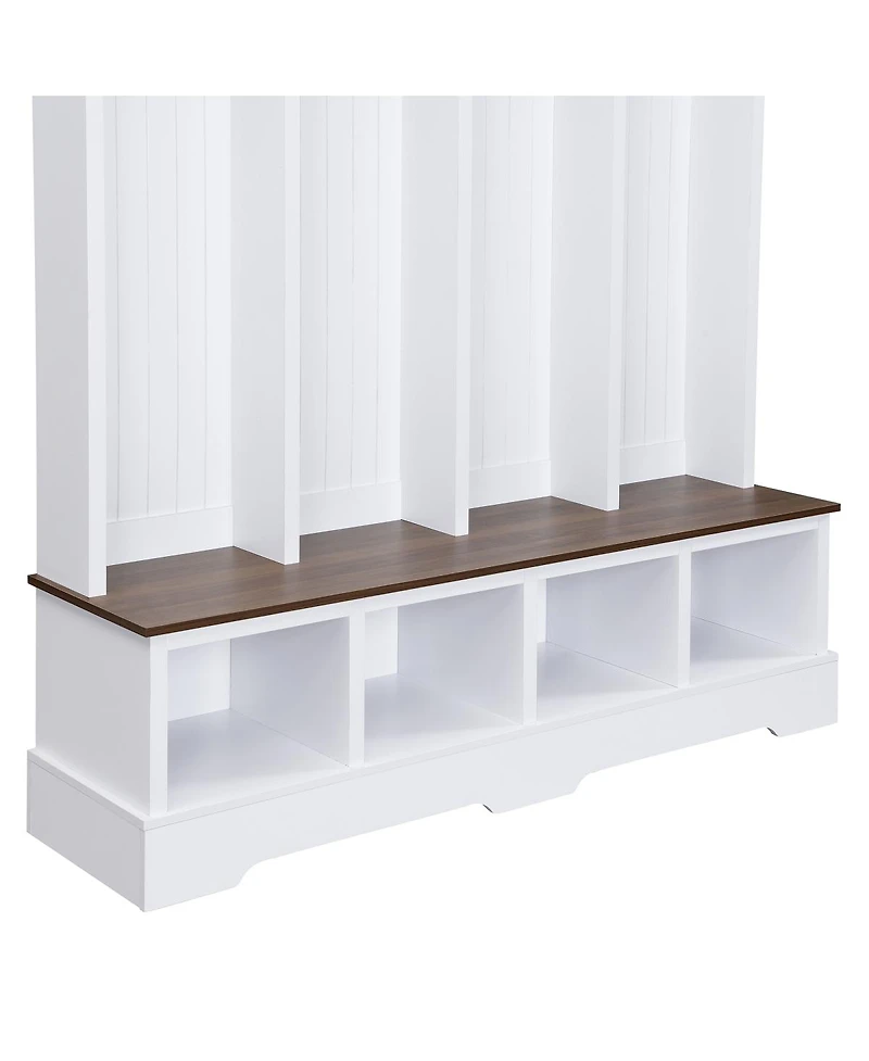 Streamdale Furniture Farmhouse 3-in-1 Hall Tree with Bench, 8 Hooks, and Shoe Storage