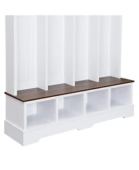 Streamdale Furniture Farmhouse 3-in-1 Hall Tree with Bench, 8 Hooks, and Shoe Storage