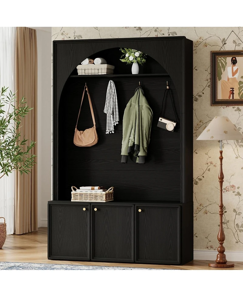 Streamdale Furniture Farmhouse Arched Hall Tree with Storage Bench and 4 Hooks
