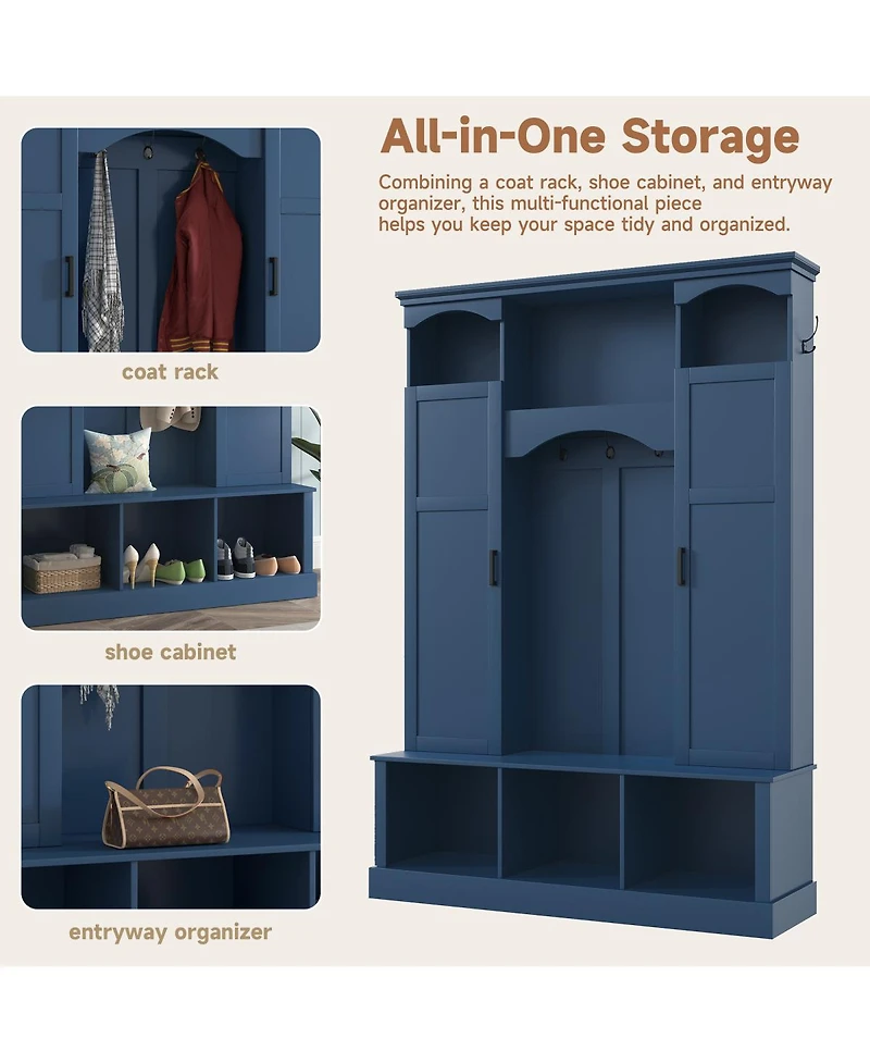 Streamdale Furniture Arched Farmhouse Hall Tree with Storage Bench and 7 Hooks