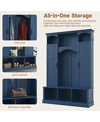 Streamdale Furniture Arched Farmhouse Hall Tree with Storage Bench and 7 Hooks